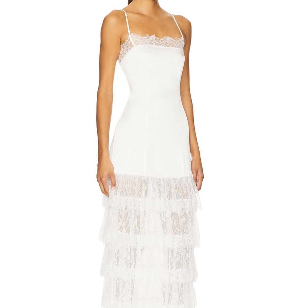 MAJORELLE Felicite white maxi dress Satin Lace Dress from revolve